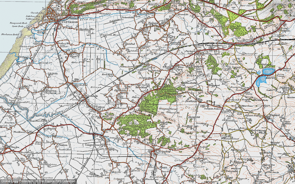 Old Map of Historic Map covering Wrington Warren in 1919