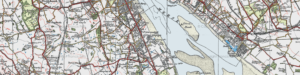 Old map of Bromborough Pool in 1924