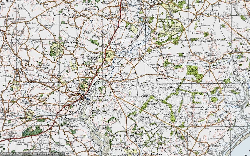 Old Map of Historic Map covering Bromeswell Heath in 1921
