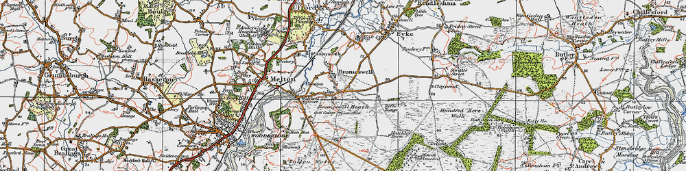 Old map of Bromeswell Heath in 1921