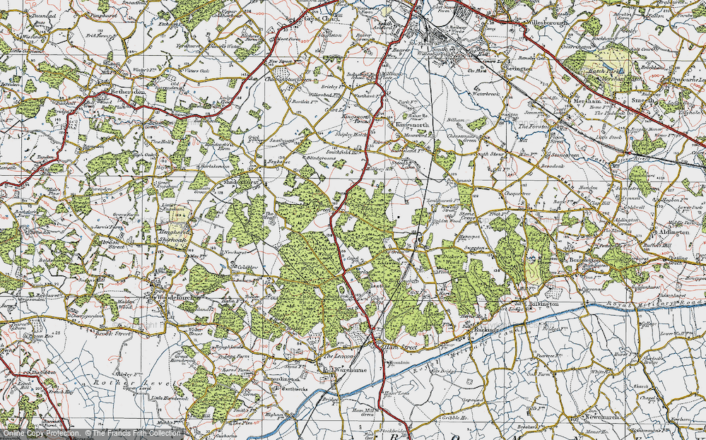 Old Map of Historic Map covering Birchett Wood in 1921