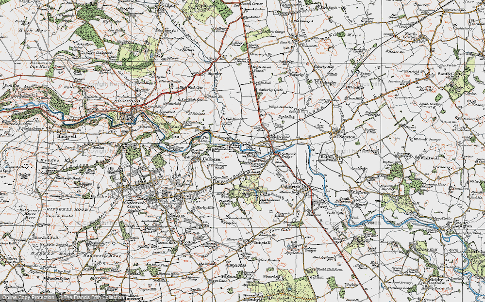 Old Map of Historic Map covering Brompton Br in 1925