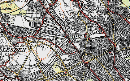 Old map of Brondesbury in 1920