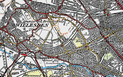 Old map of Brondesbury Park in 1920