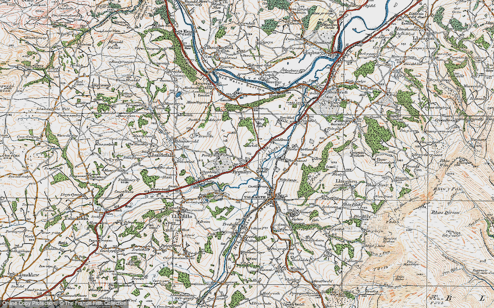 Old Map of Historic Map covering Bronllys Castle in 1919