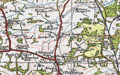 Old map of Wetlands Woods in 1920