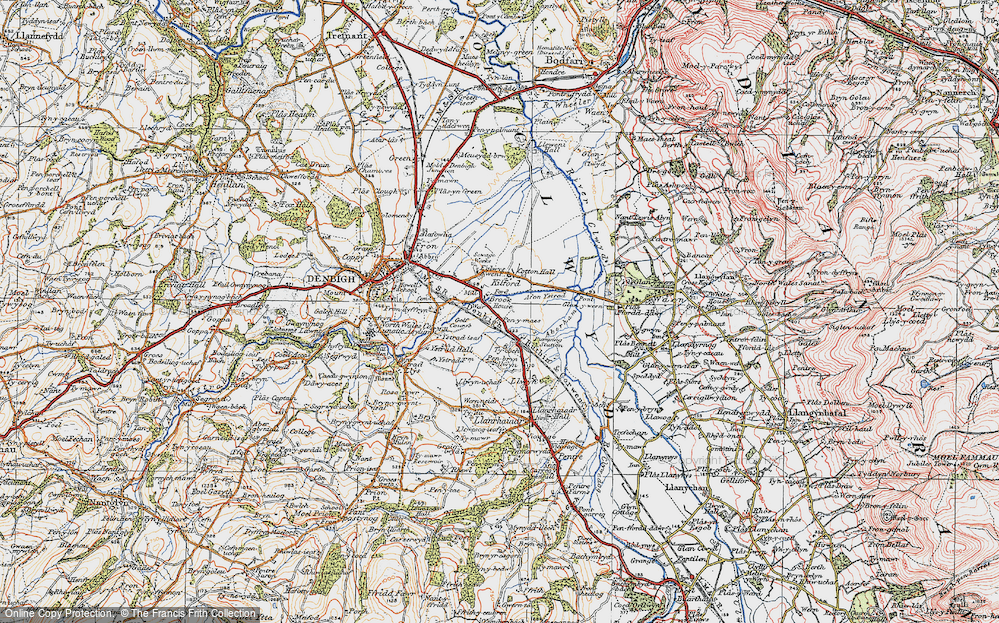 Old Map of Historic Map covering Ystrad-isaf in 1922