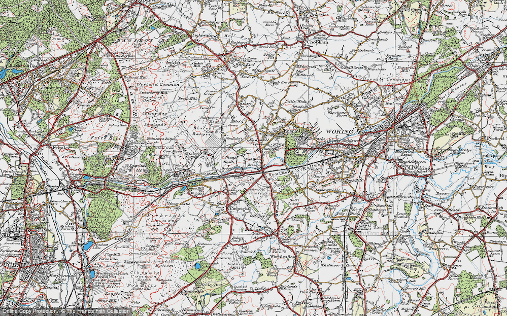 Old Map of Historic Map covering Brookwood Cemetery in 1920
