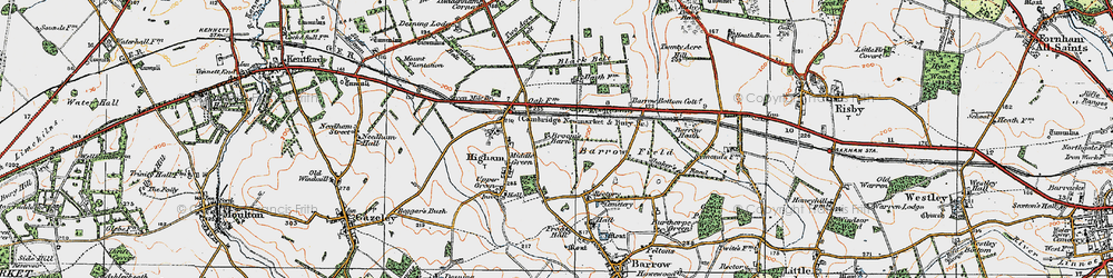 Old map of Broom's Barn in 1921