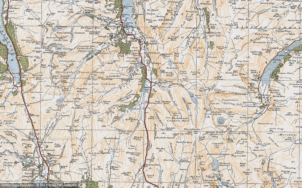 Old Map of Historic Map covering Kirkstone Pass in 1925
