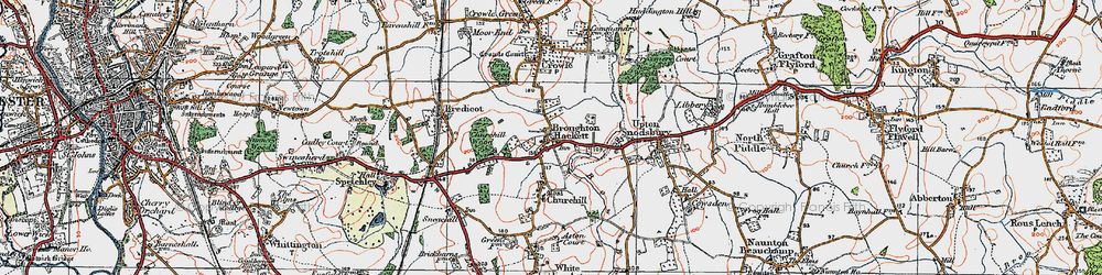 Old map of Broughton Hackett in 1919