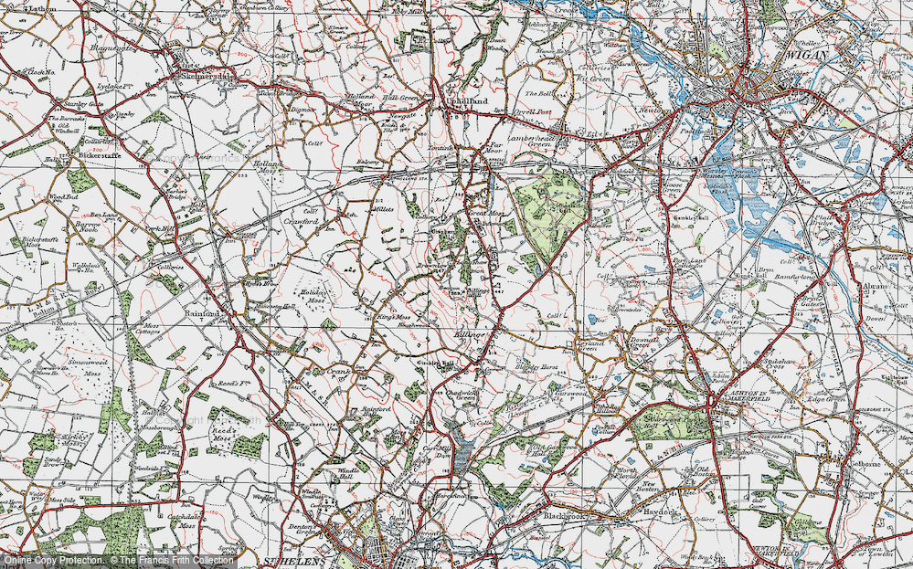 Old Map of Historic Map covering Billinge Hill in 1924