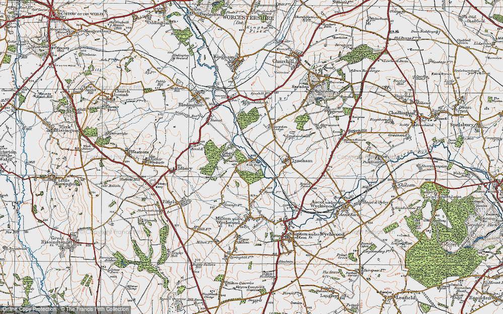Old Map of Historic Map covering Bruern Wood in 1919