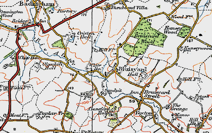 Old map of Bruisyard Wood in 1921
