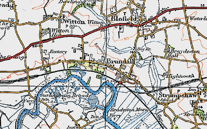 Old map of Bradeston Marsh in 1922