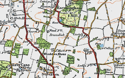 Old map of Brundish in 1922