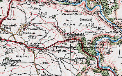 Old map of Brushfield Hough in 1923