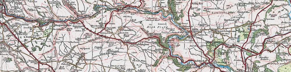 Old map of Brushfield Hough in 1923