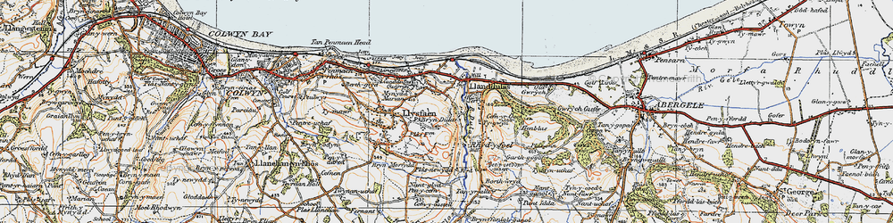 Old map of Bryn Dulas in 1922