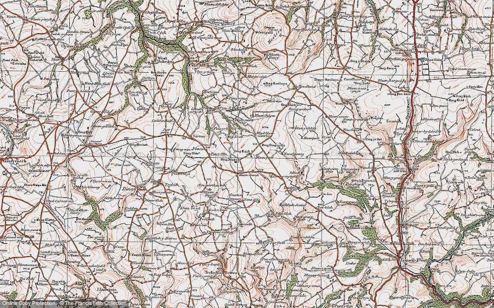 Old Map of Historic Map covering Afon Fawr in 1923