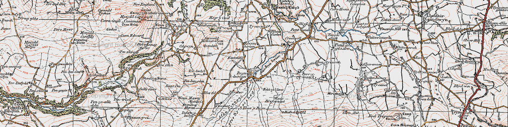 Old map of Afon Bryn berian in 1923