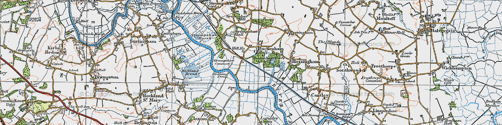 Old map of Buckenham Carrs in 1922