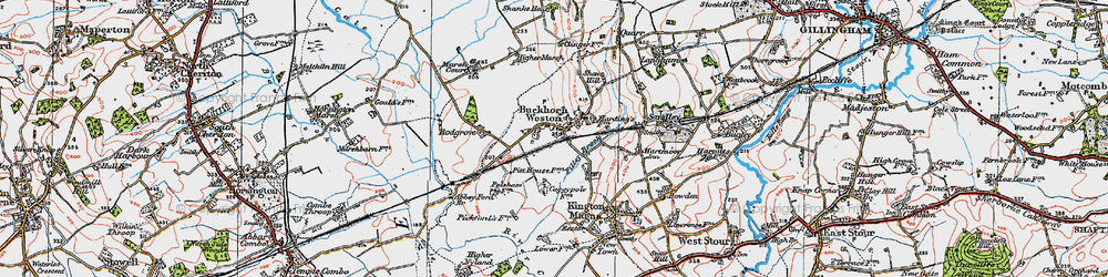 Old map of Buckhorn Weston in 1919