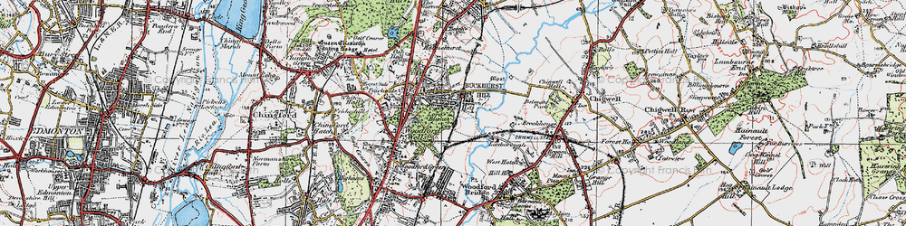 Old map of Buckhurst Hill in 1920