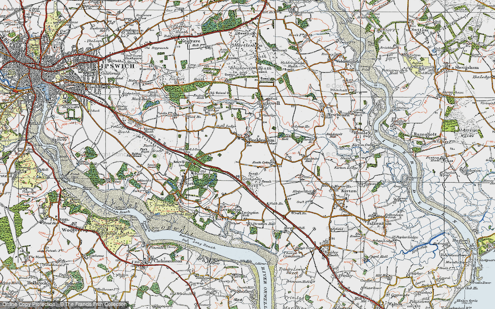 Old Map of Historic Map covering Levington Heath in 1921