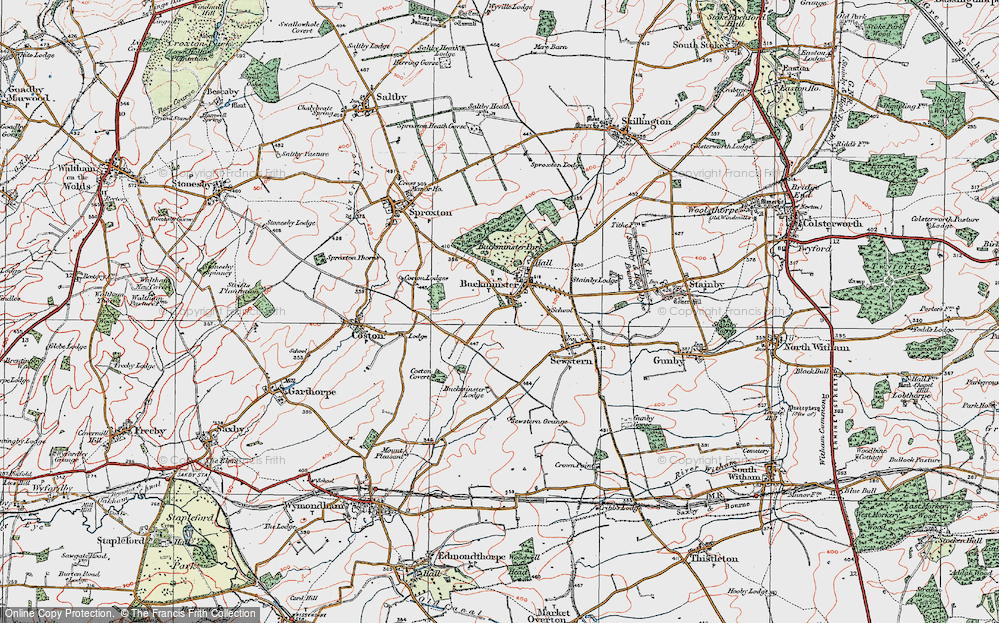 Old Map of Historic Map covering Buckminster Park in 1921