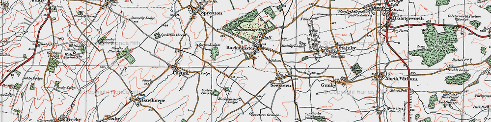 Old map of Buckminster in 1921