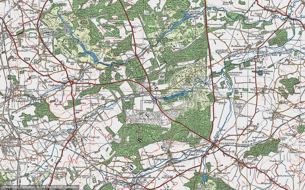 Old Map of Historic Map covering Budby North Forest in 1923