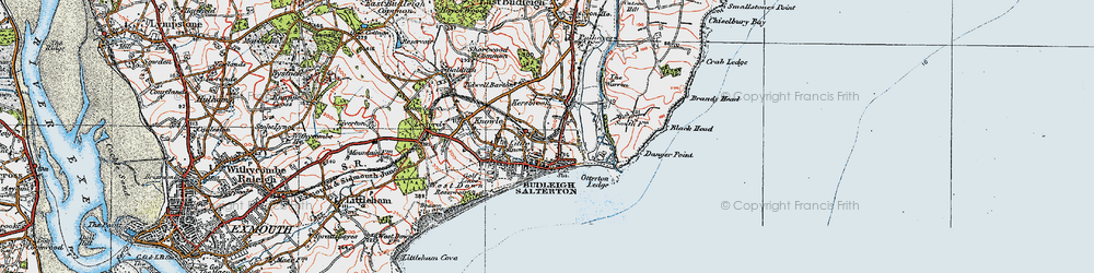 Old map of Budleigh Salterton in 1919
