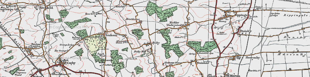 Old map of Bulby Hall Wood in 1922