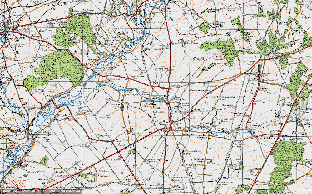 Old Map of Historic Map covering Bullington Cross in 1919