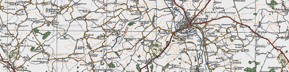 Old map of Belchamp Brook in 1921