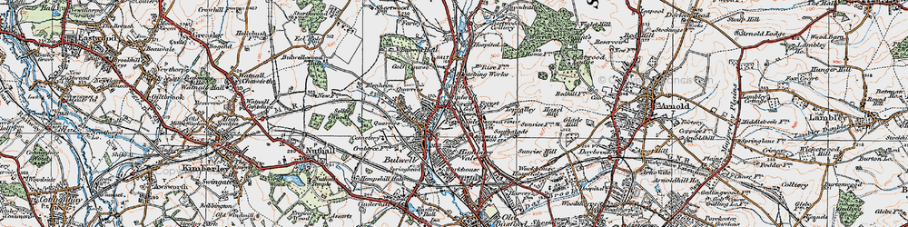 Old map of Bulwell Forest in 1921