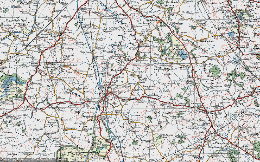 Old Map of Historic Map covering Buerton Moss in 1921