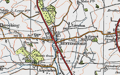 Old map of Buntingford in 1919