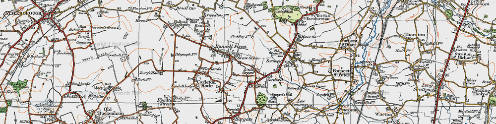 Old map of Bunwell in 1921