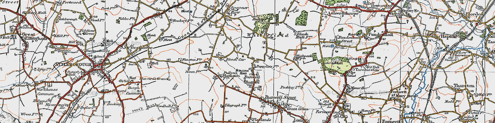 Old map of Bunwell Bottom in 1921