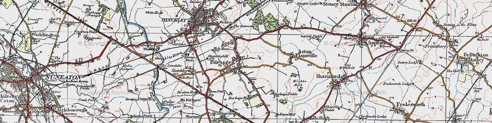 Old map of Burbage in 1920