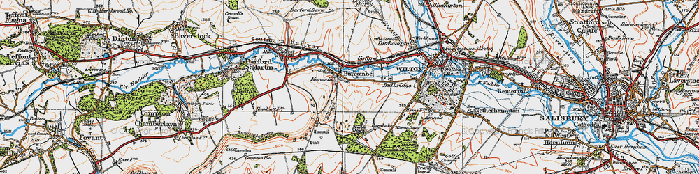 Old map of Burcombe in 1919