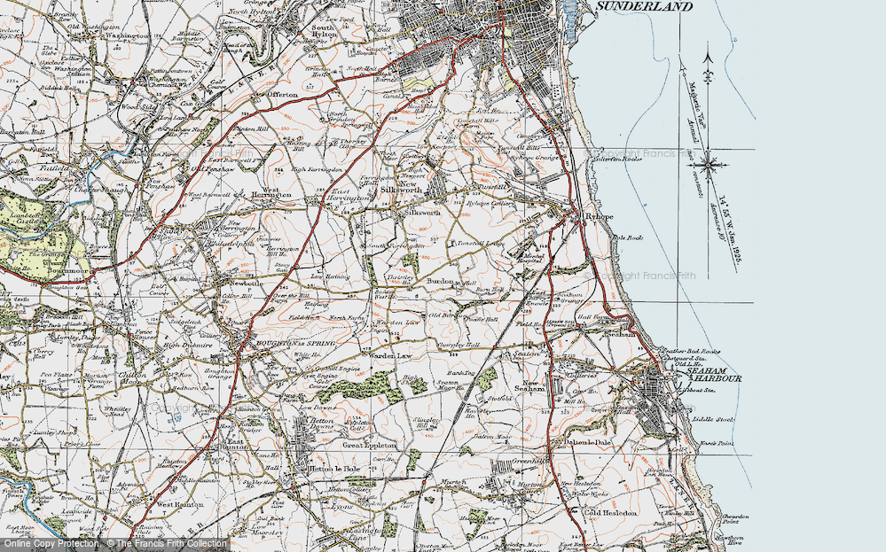 Old Map of Burdon, 1925 in 1925