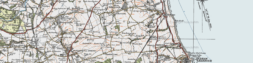 Old map of Burdon in 1925