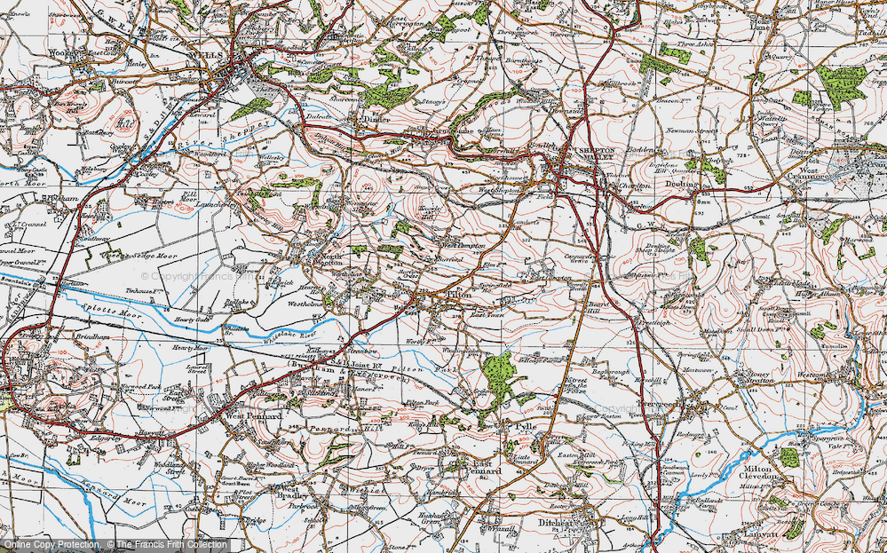 Old Map of Historic Map covering Burford Cross in 1919