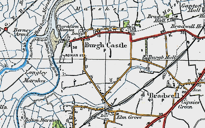 Old map of Burgh Castle Marshes in 1922