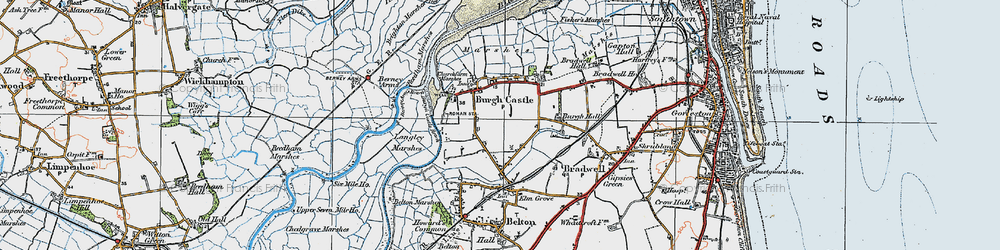 Old map of Berney Arms Reach in 1922