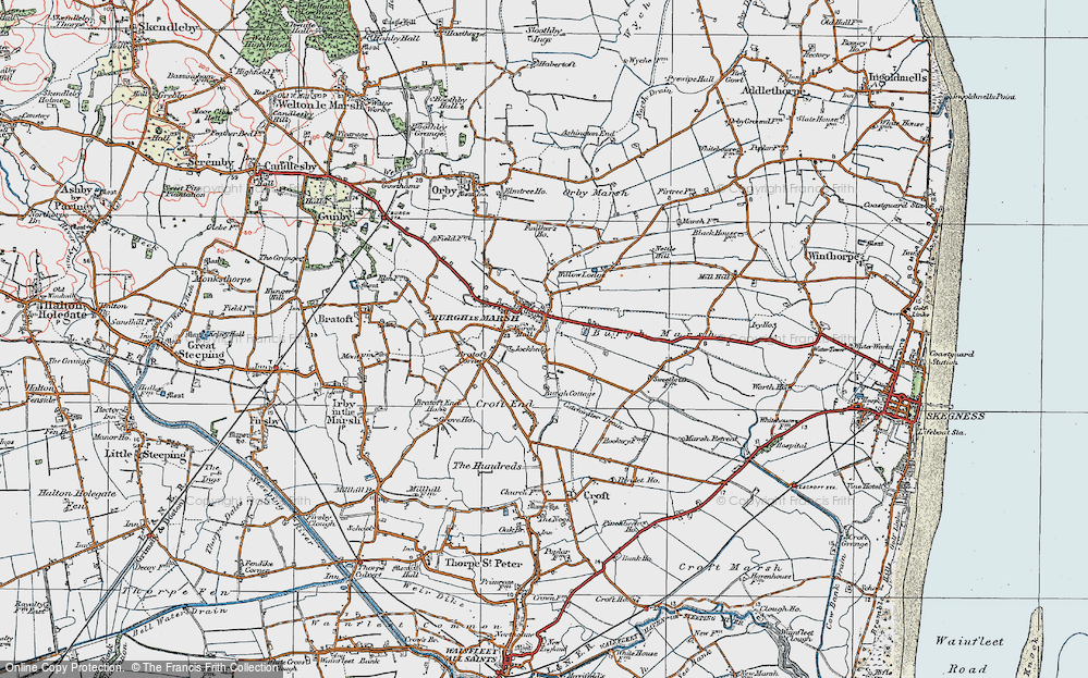 Old Map of Historic Map covering Bratoft Corner in 1923