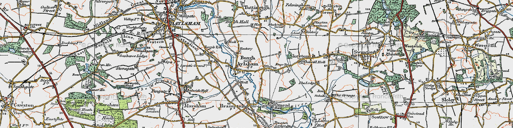 Old map of Burgh next Aylsham in 1922